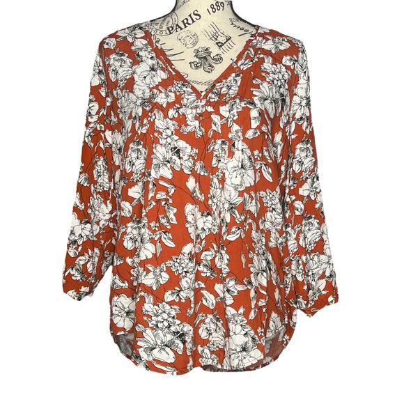 Fun2Fun SMALL Maley Pleated Detail Blouse - Stitch Fix Floral 3/4 Sleeve Top - Picture 1 of 14